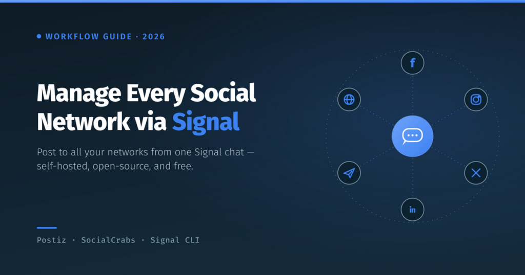 Signal as a central hub connected to Facebook, Instagram, X, LinkedIn, Telegram and more — manage all social networks from one chat